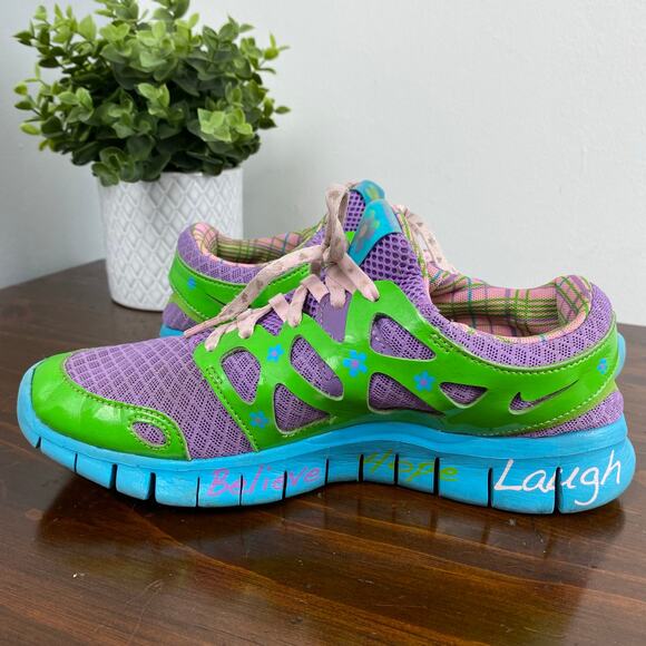 Nike Free Run + 2 DB Doernbecher Violet Green Blue Women's Sz 6.5 Running Shoes - Picture 5 of 10
